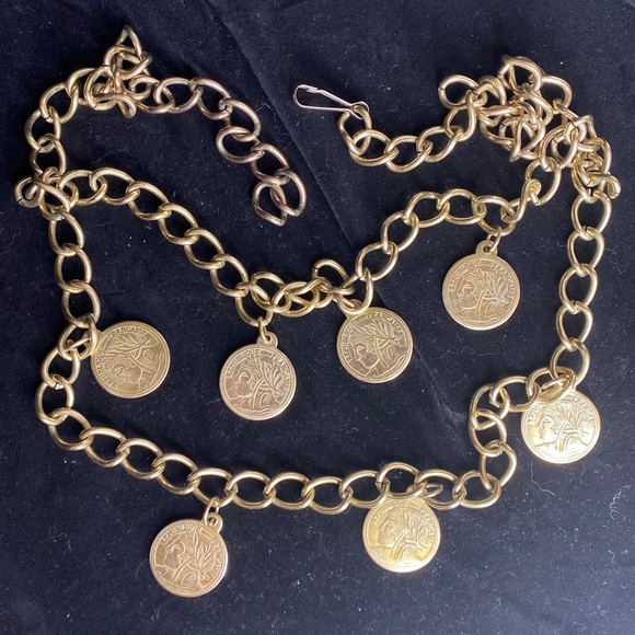 Vintage Layered Gold Tone Coin Chain Adjust Belt. Can wear as a necklace too - Picture 6 of 14